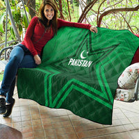 Green Pakistan quilt blanket with star and Pakistan text, diamond quilt stitching