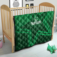 Green Pakistan quilt blanket with star and Pakistan text, diamond-quilt pattern