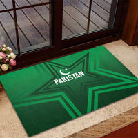 Green rubber doormat with Pakistan star logo and crescent