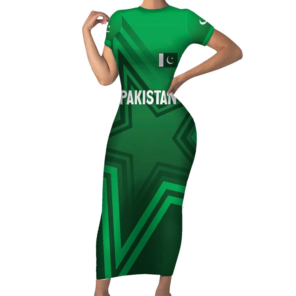 Pakistan Cricket World Cup 2024 Short Sleeve Bodycon Dress Star Jersey Inspired