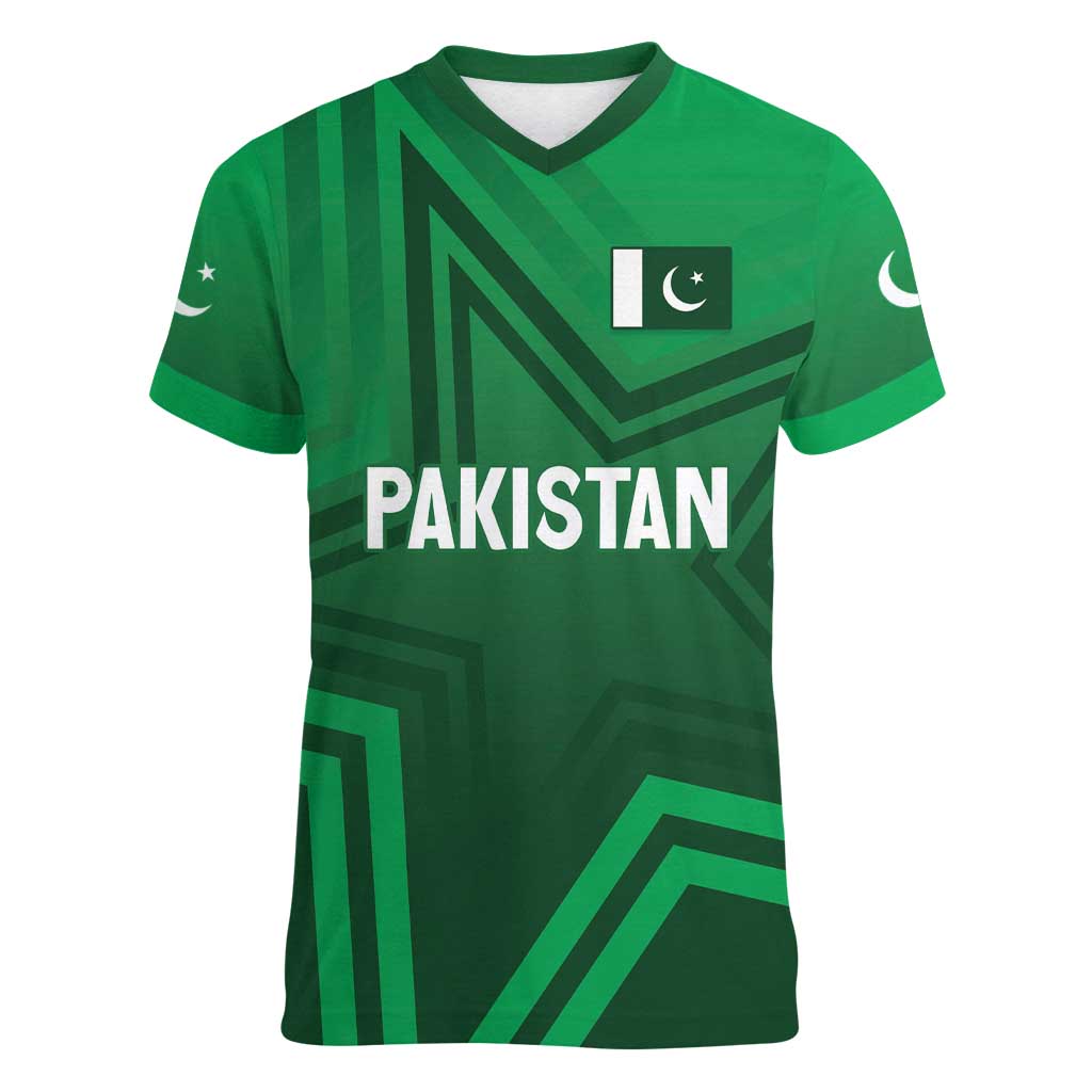 Pakistan Cricket World Cup 2024 Women V-Neck T-Shirt Star Jersey Inspired