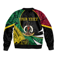 Unisex bomber jacket with 'YOUR TEXT' center warrior graphic, front zipper