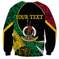Unisex crewneck sweatshirt with black base, YOUR TEXT, and warrior circular emblem