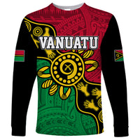 Personalised long-sleeve shirt with red, green and yellow Vanuatu dot artwork