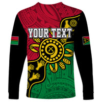 Personalised long-sleeve shirt with red, green and yellow 'YOUR TEXT' dot graphic