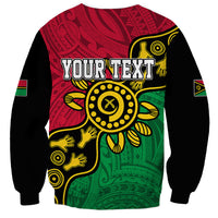Unisex crewneck sweatshirt with black, red, green, yellow graphic and 'YOUR TEXT' above