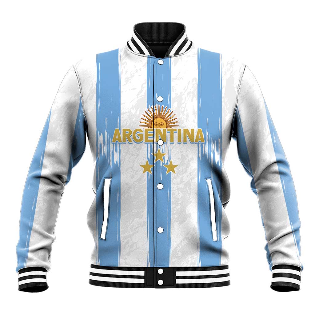 Argentina Football Custom Baseball Jacket 2024 Albiceleste Grunge LT7 - Wonder Print Shop