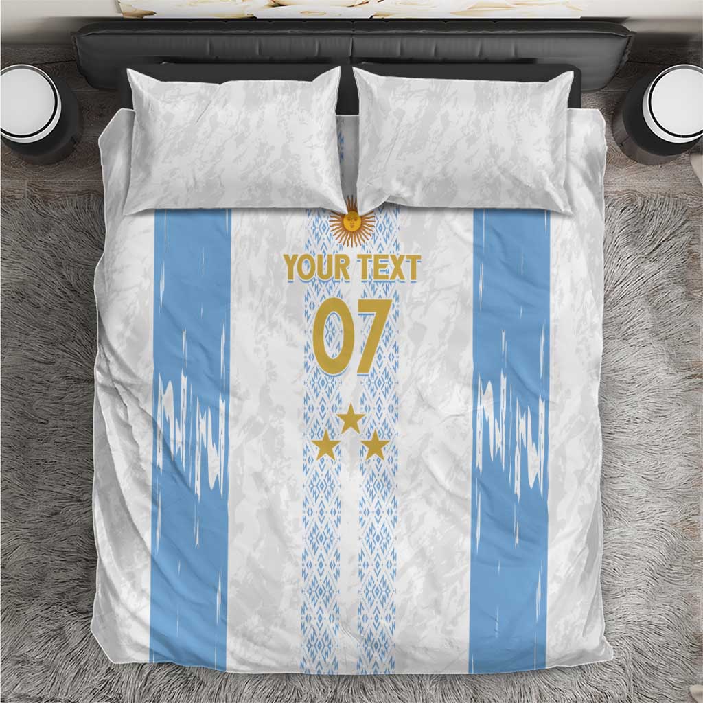 Argentina-themed duvet cover and two pillows, light-blue side stripes with gold '07' stars