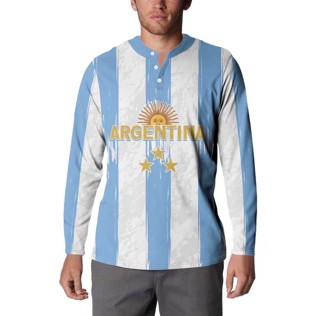 Men's Argentina striped button sweatshirt, front crest and stars