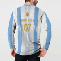 Argentina striped button sweatshirt back with 'YOUR TEXT 07' and sun emblem