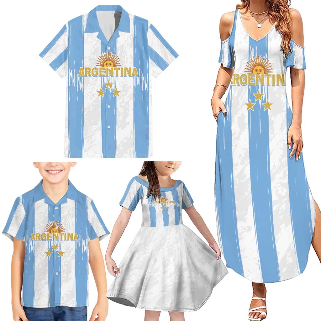 Argentina Football Custom Family Matching Summer Maxi Dress and Hawaiian Shirt 2024 Albiceleste Grunge - Wonder Print Shop