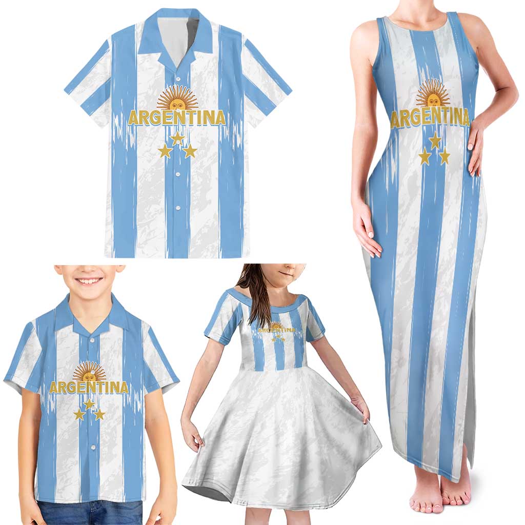 Argentina Football Custom Family Matching Tank Maxi Dress and Hawaiian Shirt 2024 Albiceleste Grunge - Wonder Print Shop