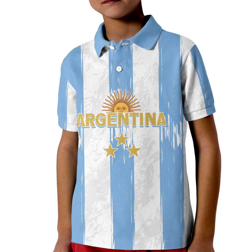 Argentina Football Custom Kid Polo Shirt 2024 Albiceleste Grunge - Wonder Print Shop