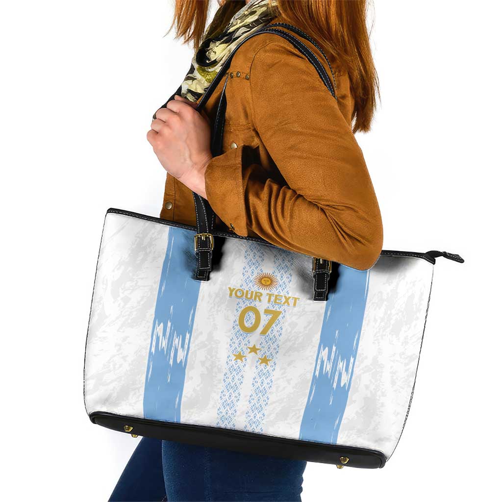 Argentina Football Custom Leather Tote Bag 2024 Albiceleste Grunge - Wonder Print Shop