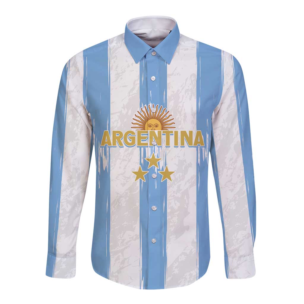 Argentina Football Custom Long Sleeve Button Shirt 2024 Albiceleste Grunge - Wonder Print Shop