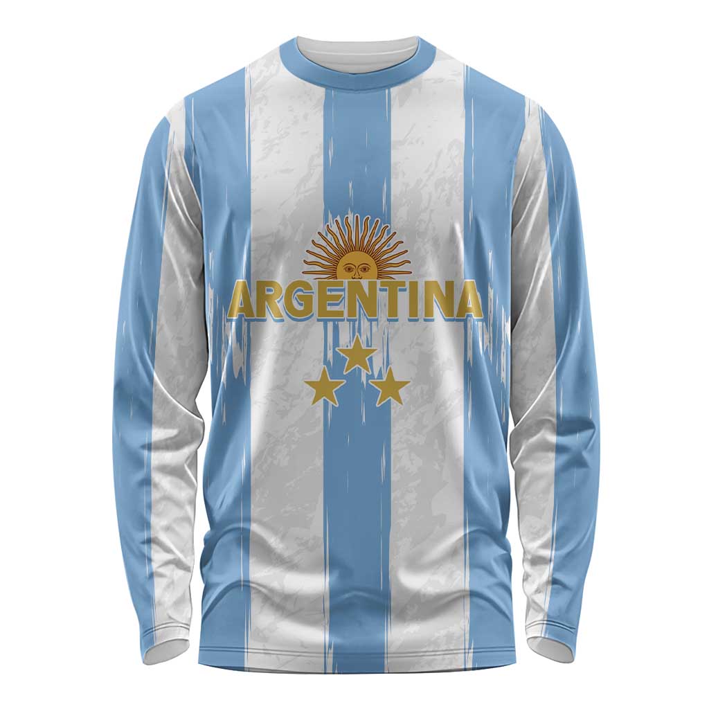 Argentina Football Custom Long Sleeve Shirt 2024 Albiceleste Grunge - Wonder Print Shop