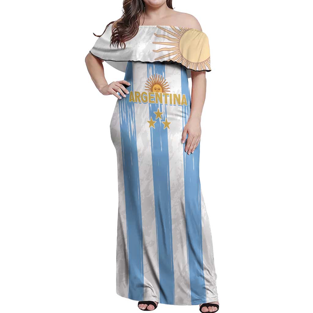 Argentina Football Custom Off Shoulder Maxi Dress 2024 Albiceleste Grunge - Wonder Print Shop