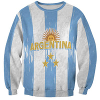 Unisex crewneck sweatshirt with gray and light-blue stripes, Argentina sun and stars graphic