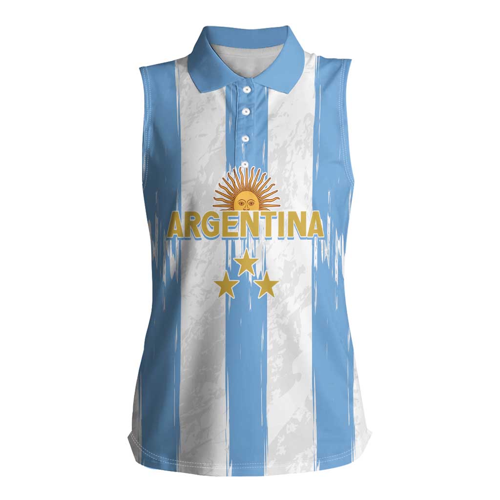 Argentina Football Custom Women Sleeveless Polo Shirt 2024 Albiceleste Grunge - Wonder Print Shop