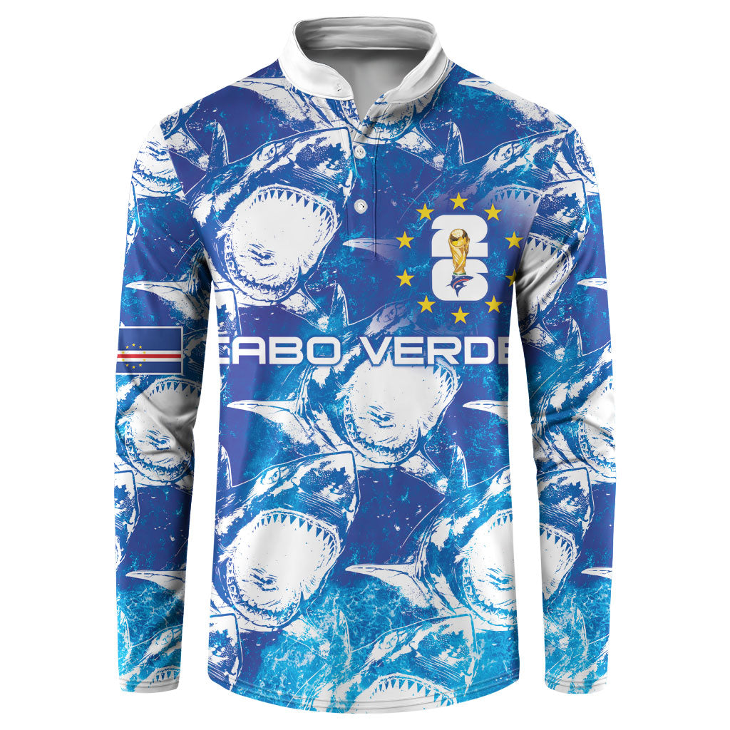 Cabo Verde WC2026 Prematch Guernsey Inspired Custom Button Sweatshirt Tubaroes Azuis Making History
