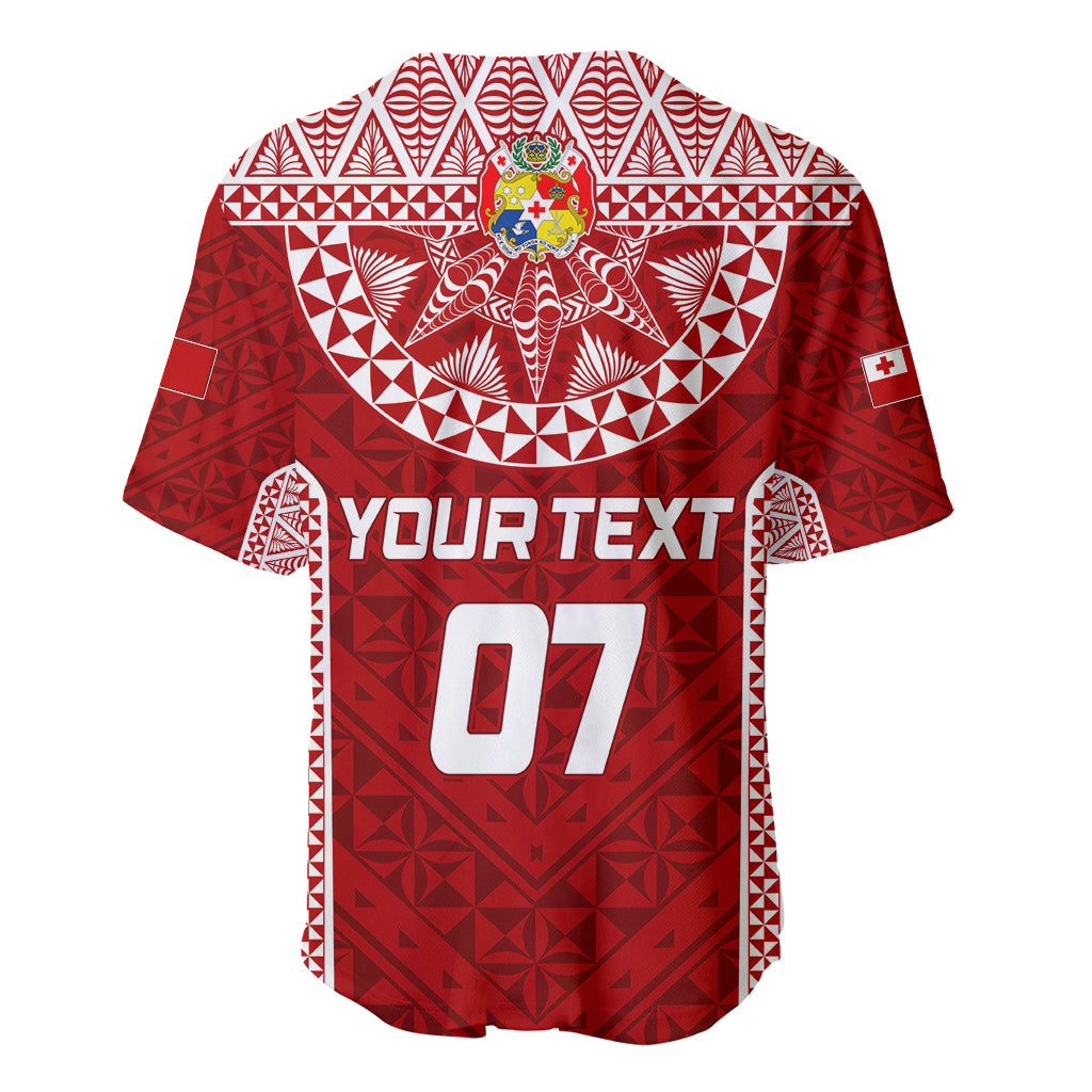 Red back rugby jersey with white tribal print, YOUR TEXT, and number 07