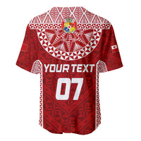 Red back rugby jersey with white tribal print, YOUR TEXT, and number 07