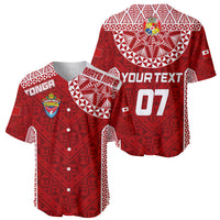 Red front and back rugby jersey with white patterns, crest, and number 07