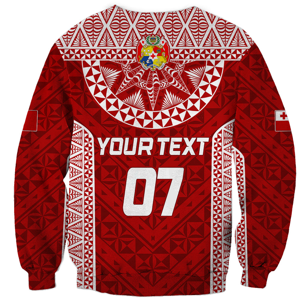 Red personalized rugby sweatshirt with YOUR TEXT and number 07