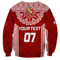 Red personalized rugby sweatshirt with YOUR TEXT and number 07