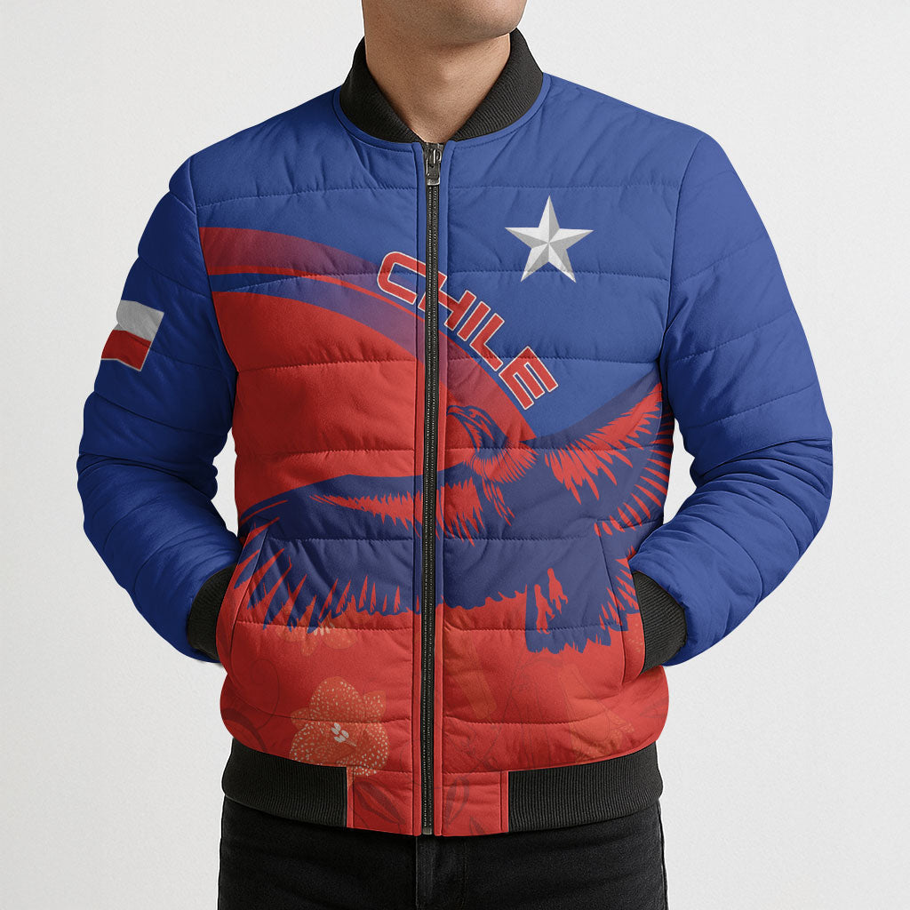 Chile Rugby Custom Los Condores Bomber Puffer Jacket Copihue Motifs