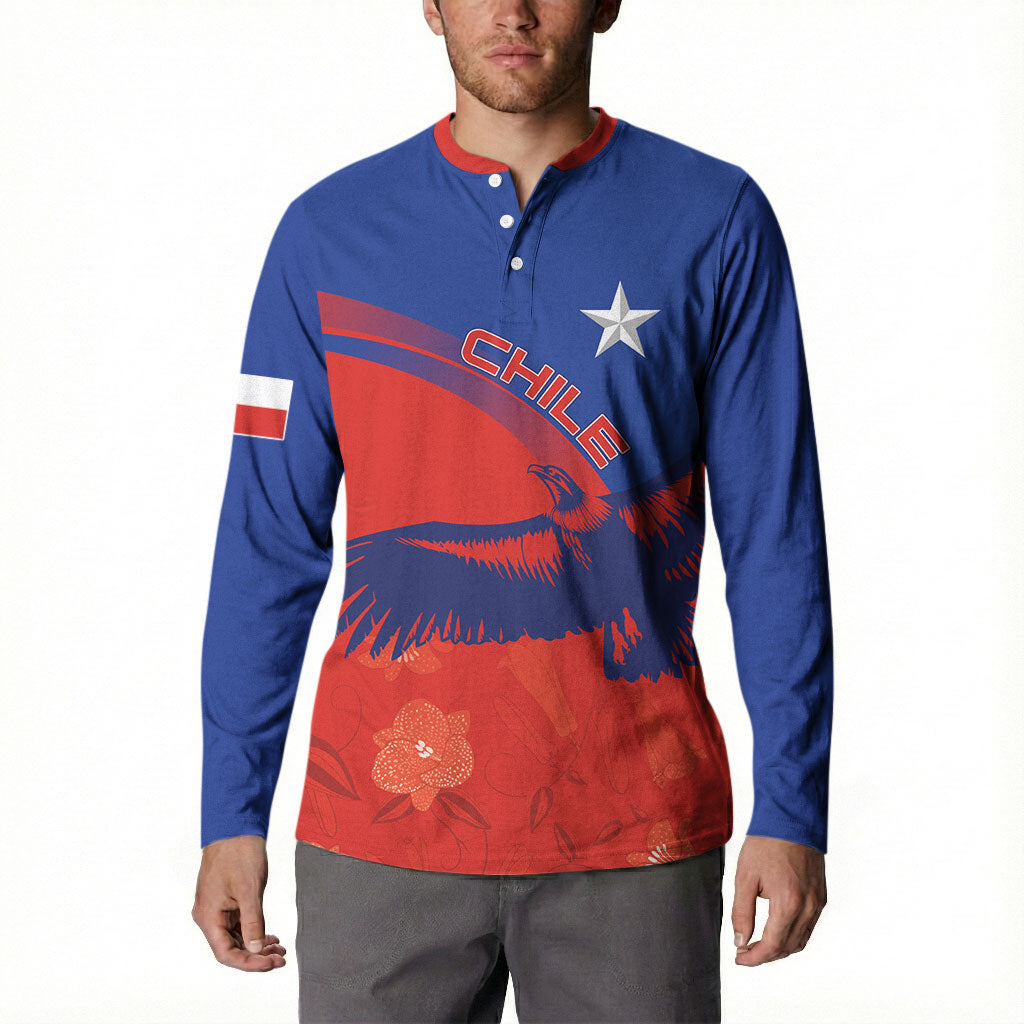 Chile Rugby Custom Los Condores Button Sweatshirt Copihue Motifs