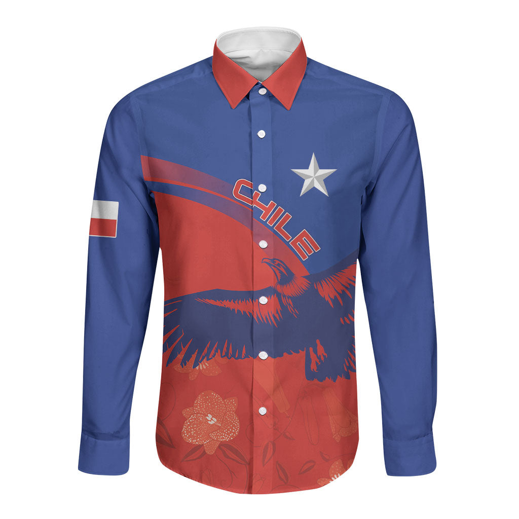 Chile Rugby Custom Los Condores Long Sleeve Button Shirt Copihue Motifs
