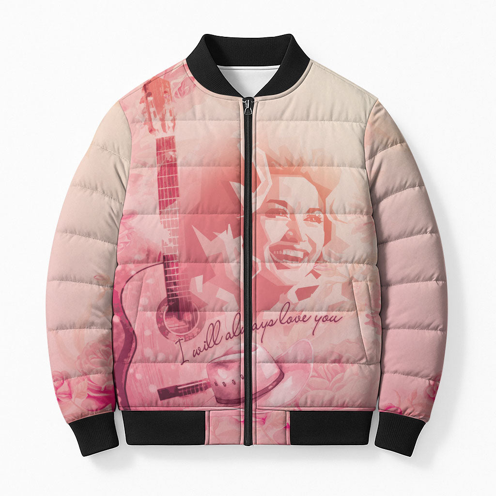 In Loving Memory Dolly - I Will Always Love You Bomber Puffer Jacket