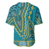Teal dashiki baseball jersey with yellow floral and geometric back print