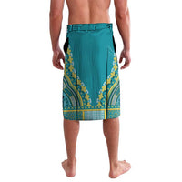 Teal lavalava skirt with dashiki border print and elastic waistband