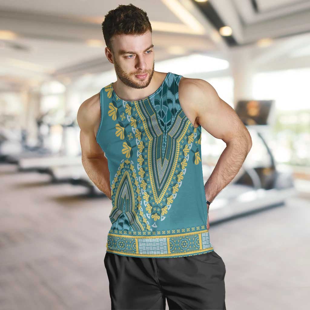 African Dashiki Men Tank Top Luxury Teal - Wonder Print Shop