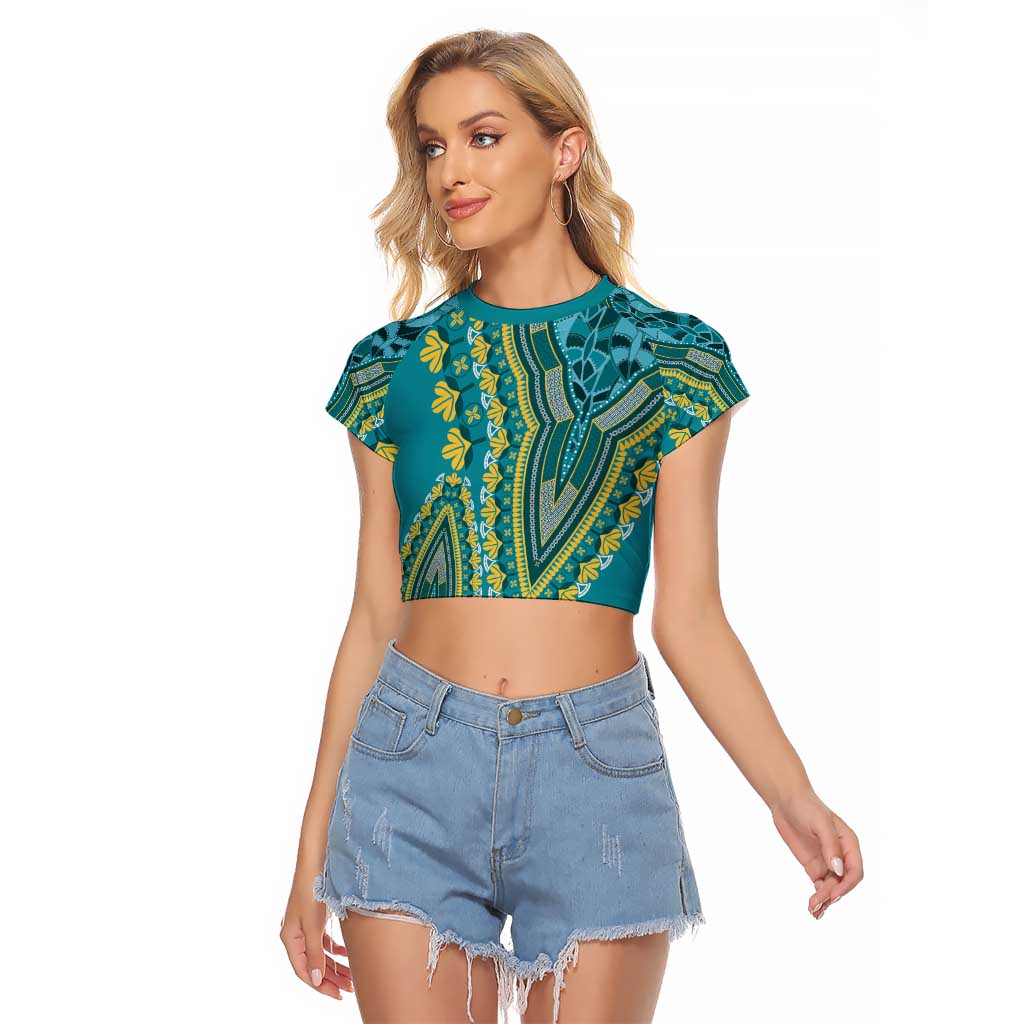 African Dashiki Raglan Cropped T Shirt Luxury Teal