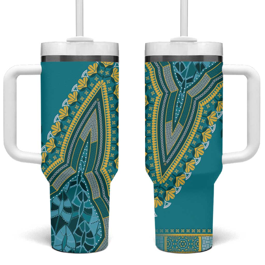 African Dashiki Tumbler With Handle Luxury Teal - Wonder Print Shop