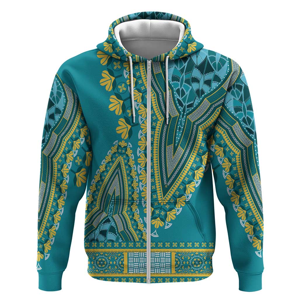 African Dashiki Zip Hoodie Luxury Teal - Wonder Print Shop