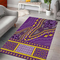 Purple dashiki-pattern area rug with central medallion and yellow floral border