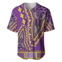 Purple dashiki-style baseball jersey with yellow floral and geometric prints