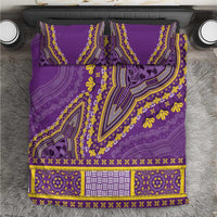 Purple dashiki-style bedding set with yellow geometric border pattern and pillow shams