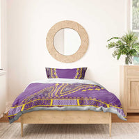 Purple dashiki bedding set with yellow patterned duvet and matching pillow shams