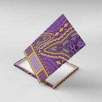 Purple dashiki canvas wall art with visible backing, shown at an angled perspective
