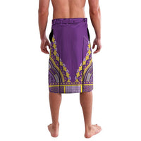 Purple dashiki-style lavalava, back view with yellow print trim and drawstring