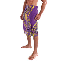Purple dashiki-style lavalava with allover yellow graphic pattern and side panel