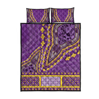 Luxury African dashiki quilt bed set, purple comforter with ornate yellow trim and two shams