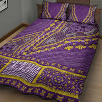 Luxury African dashiki quilt bed set in purple with bold geometric dashiki motifs and two shams