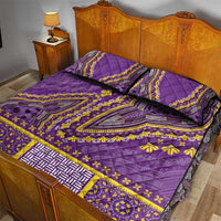 Luxury African dashiki quilt bed set, purple comforter with yellow floral and striped borders