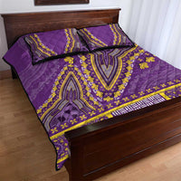 Luxury African dashiki quilt bed set with purple quilted comforter, patterned shams, and border
